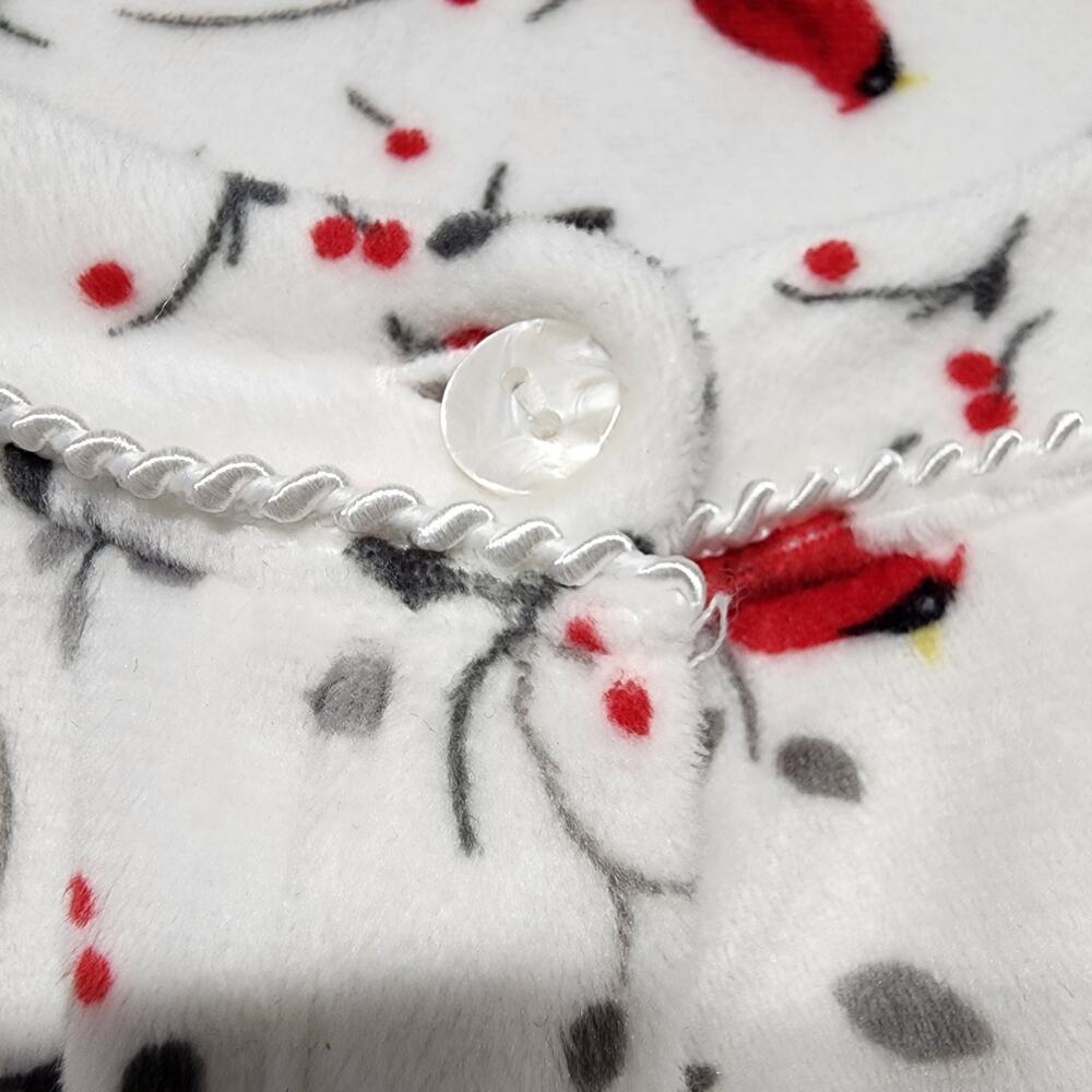 Aria Womens Velour Nightgown Size 4X White Red Cardinal Bird Print Long Sleeve - Picture 6 of 11